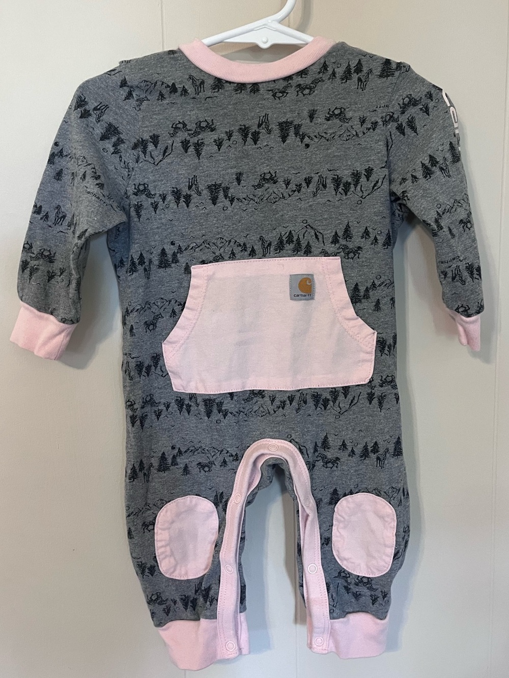 Carhartt Gray and Pink Baby Footie One-Piece